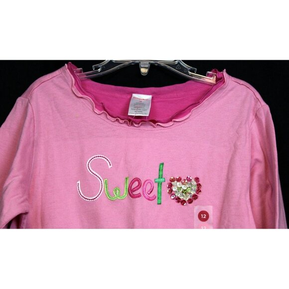 2006 Gymboree Sweetheart Valentine Day SWEET Sequin Shirt Pink Lettuce Edge sz12 - Picture 3 of 9